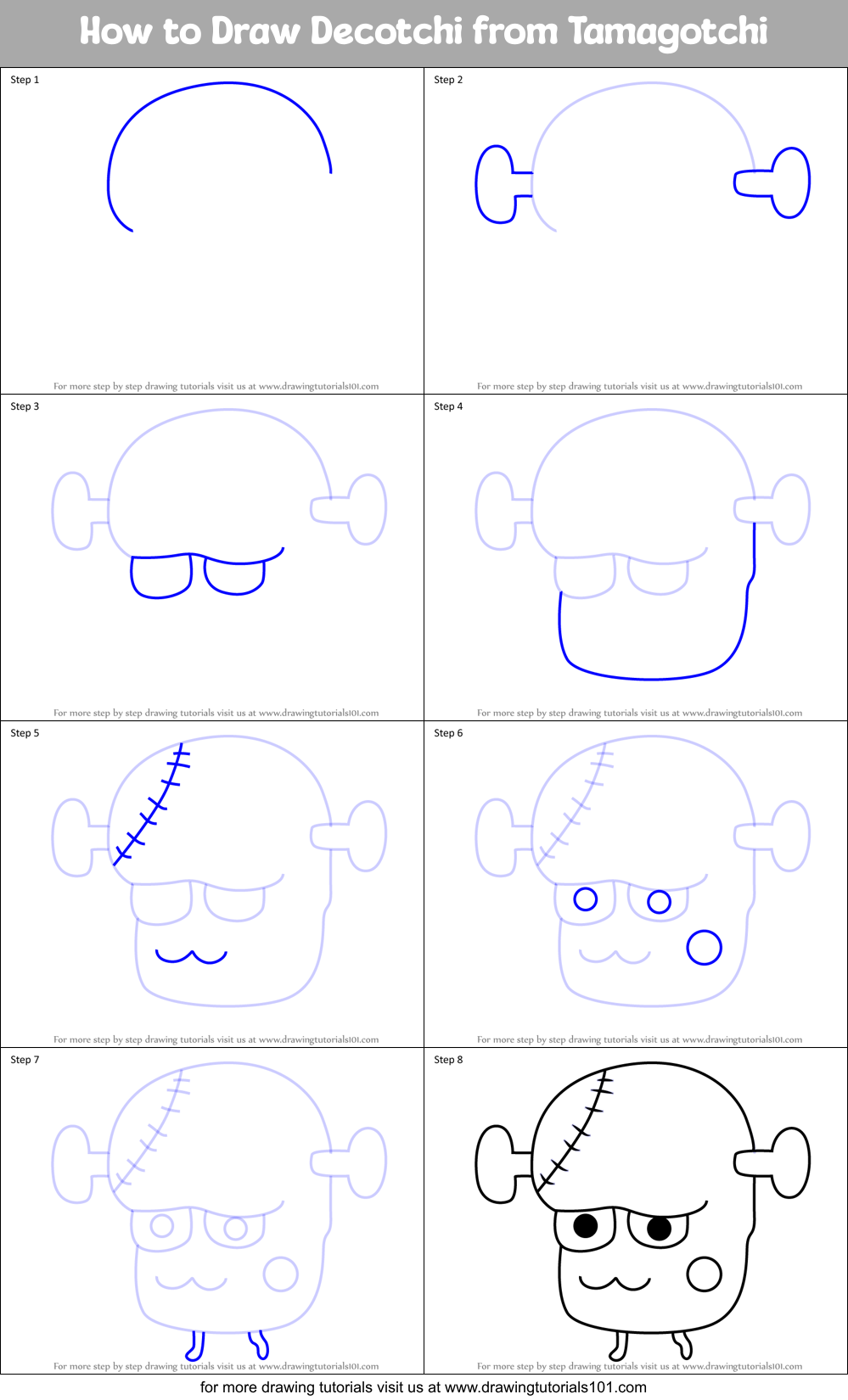 How to Draw Decotchi from Tamagotchi Printable Step by Step