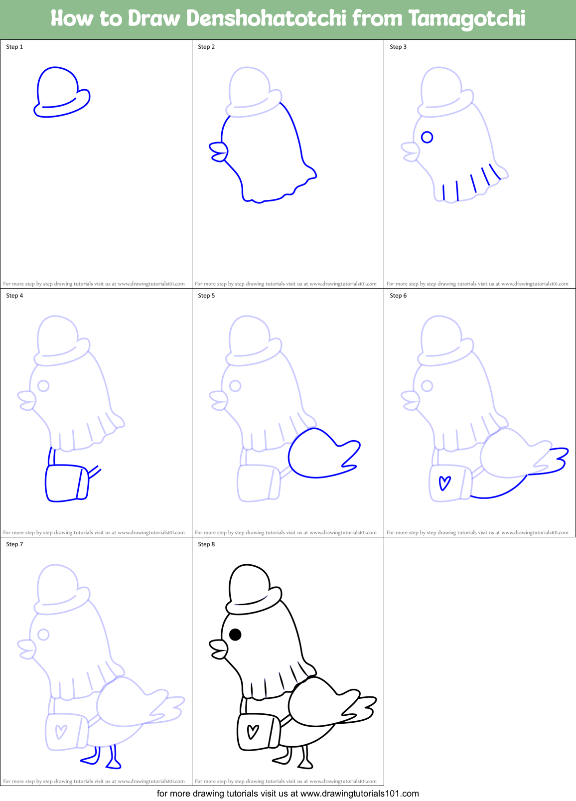 How to Draw Denshohatotchi from Tamagotchi Printable Step by Step