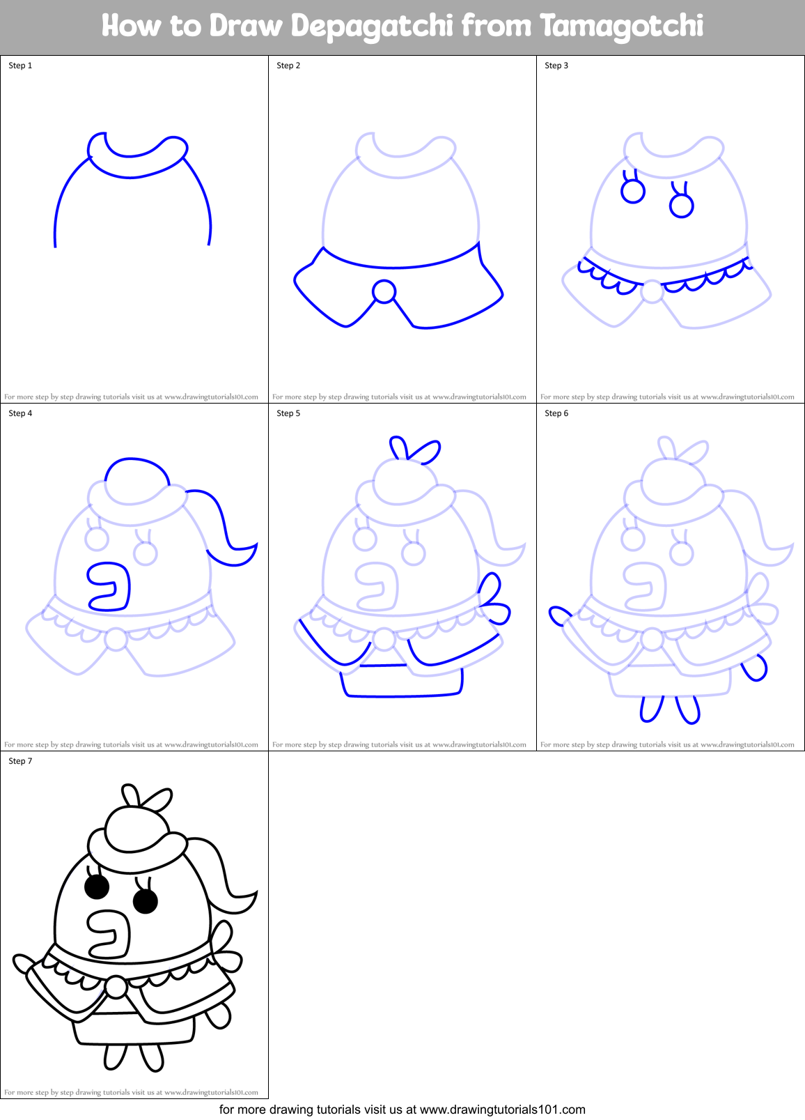 How to Draw Depagatchi from Tamagotchi Printable Step by Step
