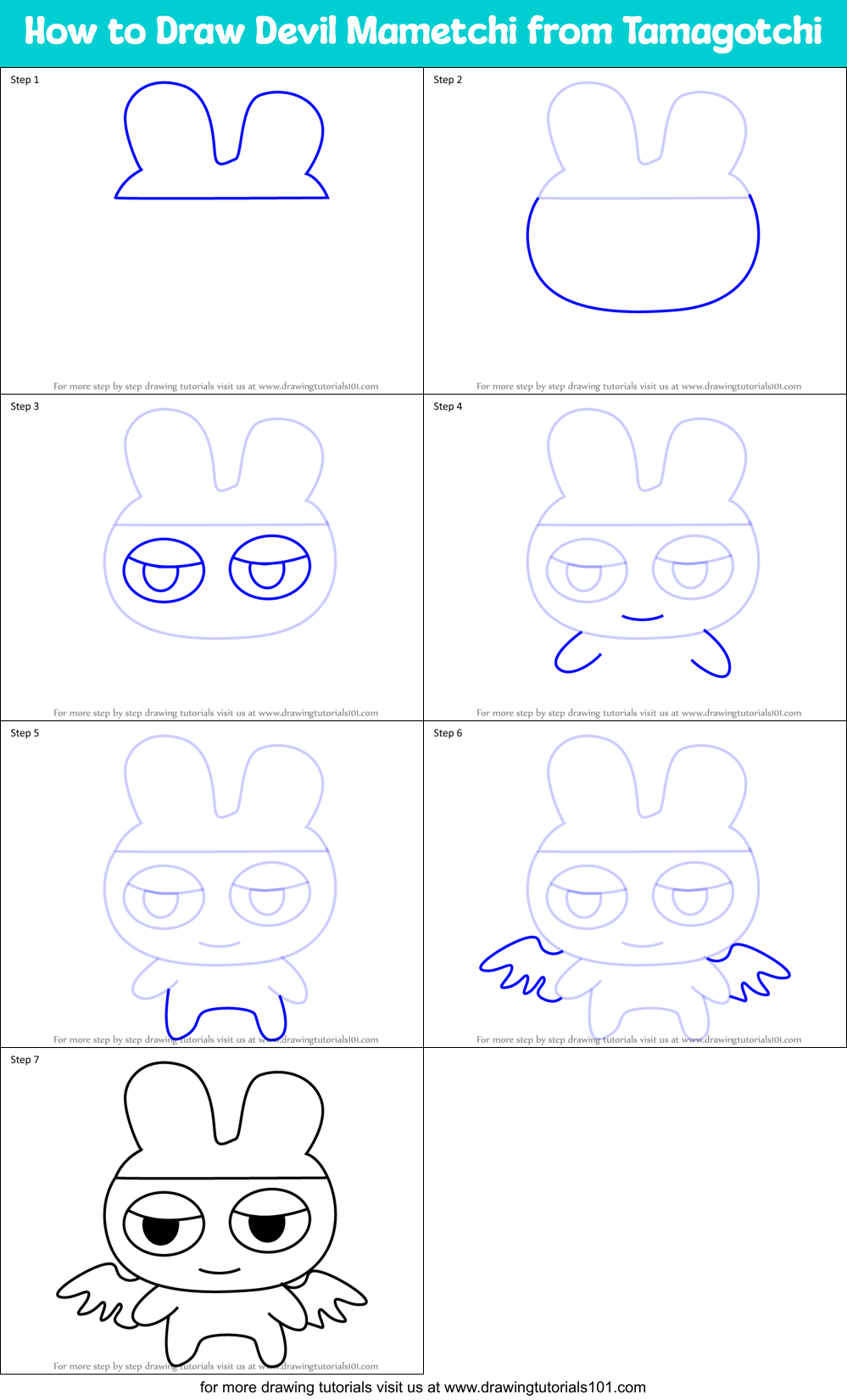 How to Draw Devil Mametchi from Tamagotchi Printable Step by Step