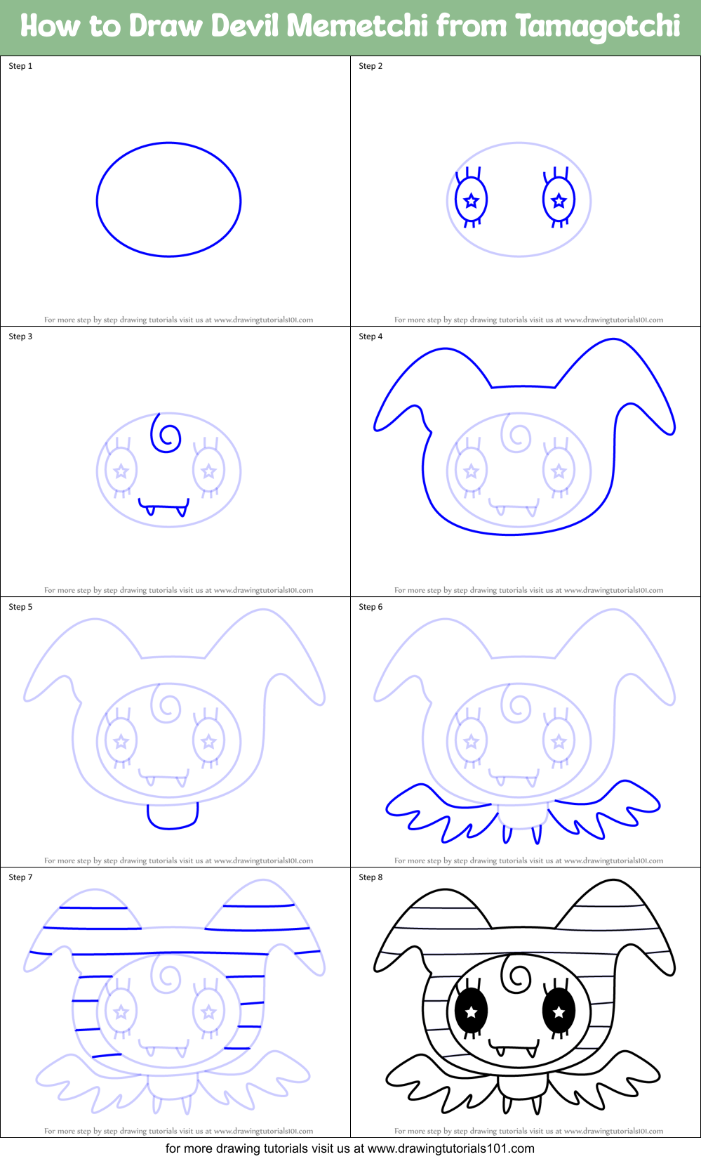 How to Draw Devil Memetchi from Tamagotchi Printable Step by Step