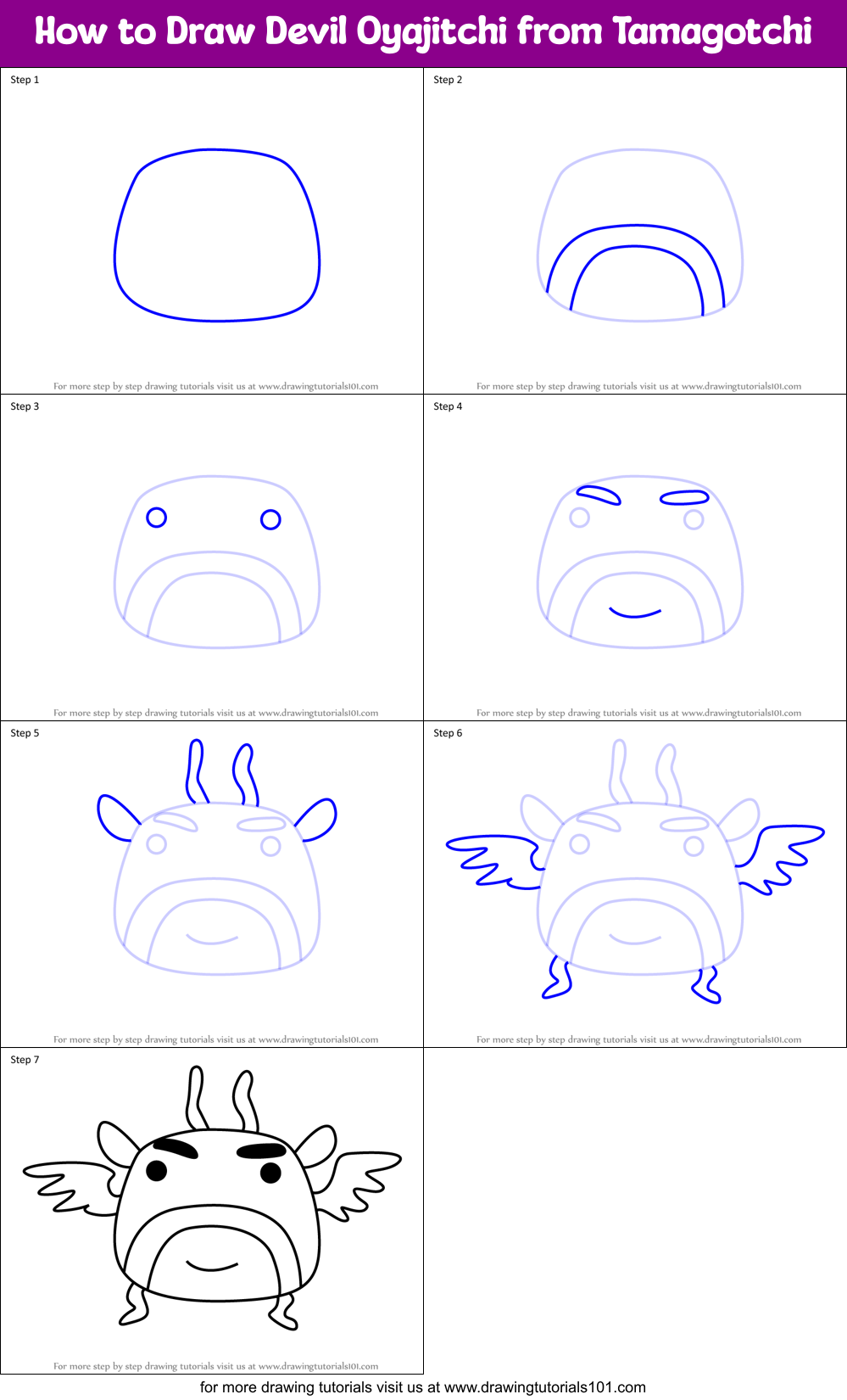 How to Draw Devil Oyajitchi from Tamagotchi Printable Step by Step