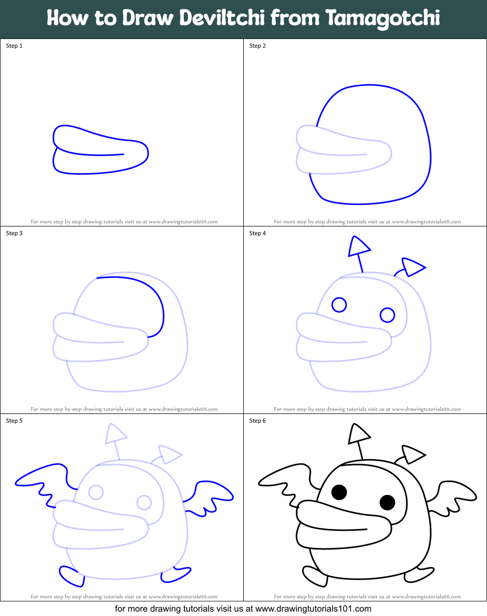 How to Draw Deviltchi from Tamagotchi Printable Step by Step