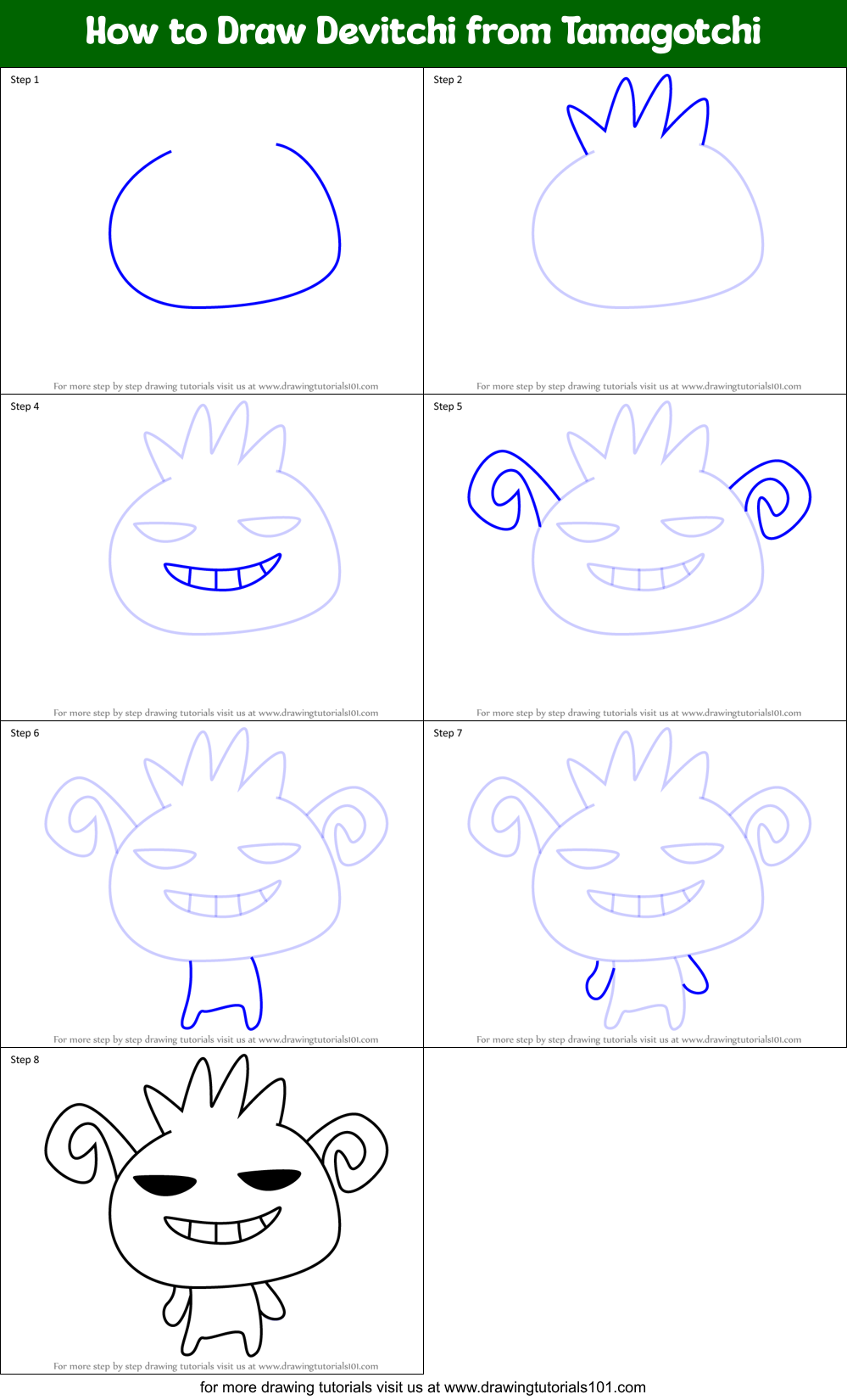 How to Draw Devitchi from Tamagotchi Printable Step by Step