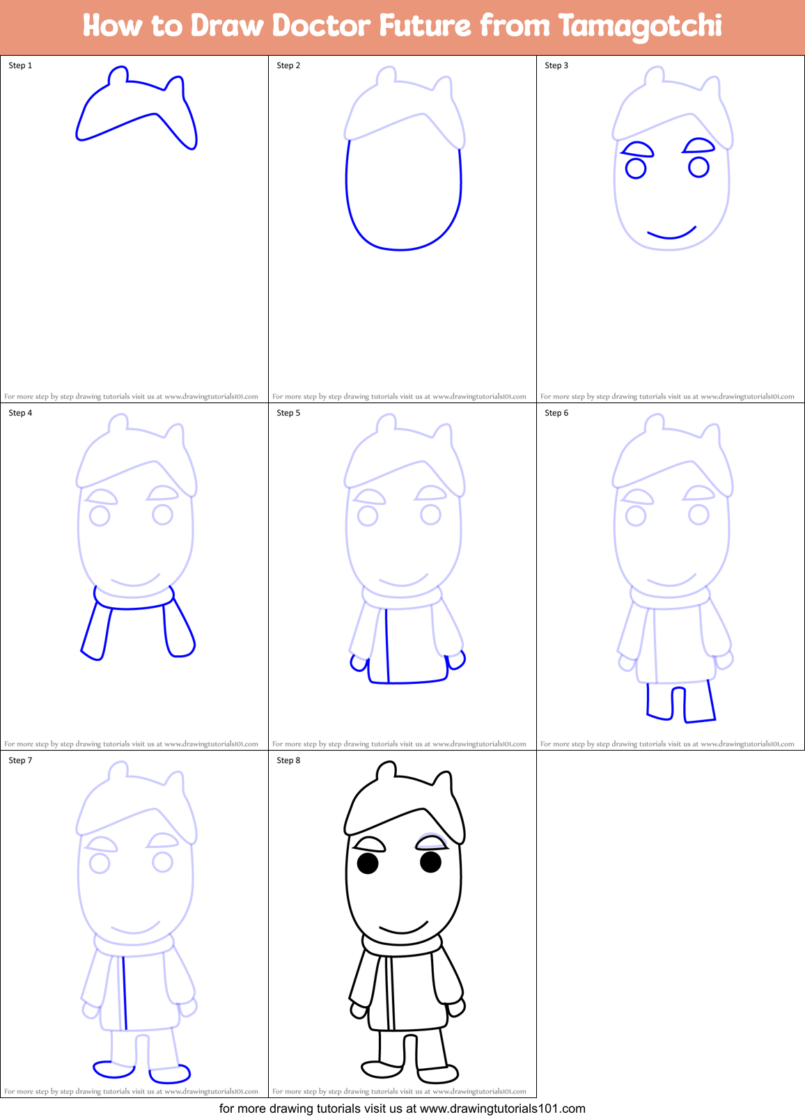How to Draw Doctor Future from Tamagotchi Printable Step by Step