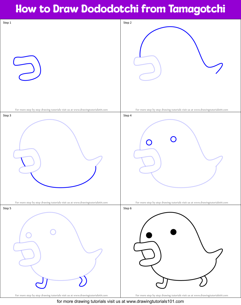 How to Draw Dododotchi from Tamagotchi Printable Step by Step
