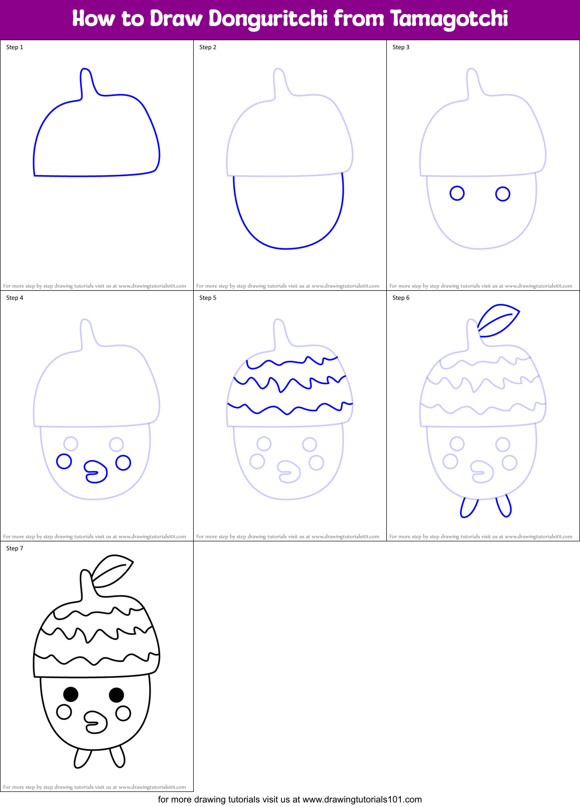 How to Draw Donguritchi from Tamagotchi Printable Step by Step
