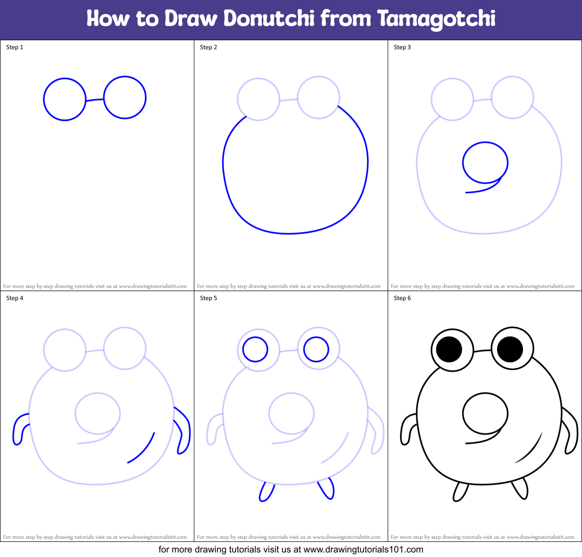 How to Draw Donutchi from Tamagotchi Printable Step by Step