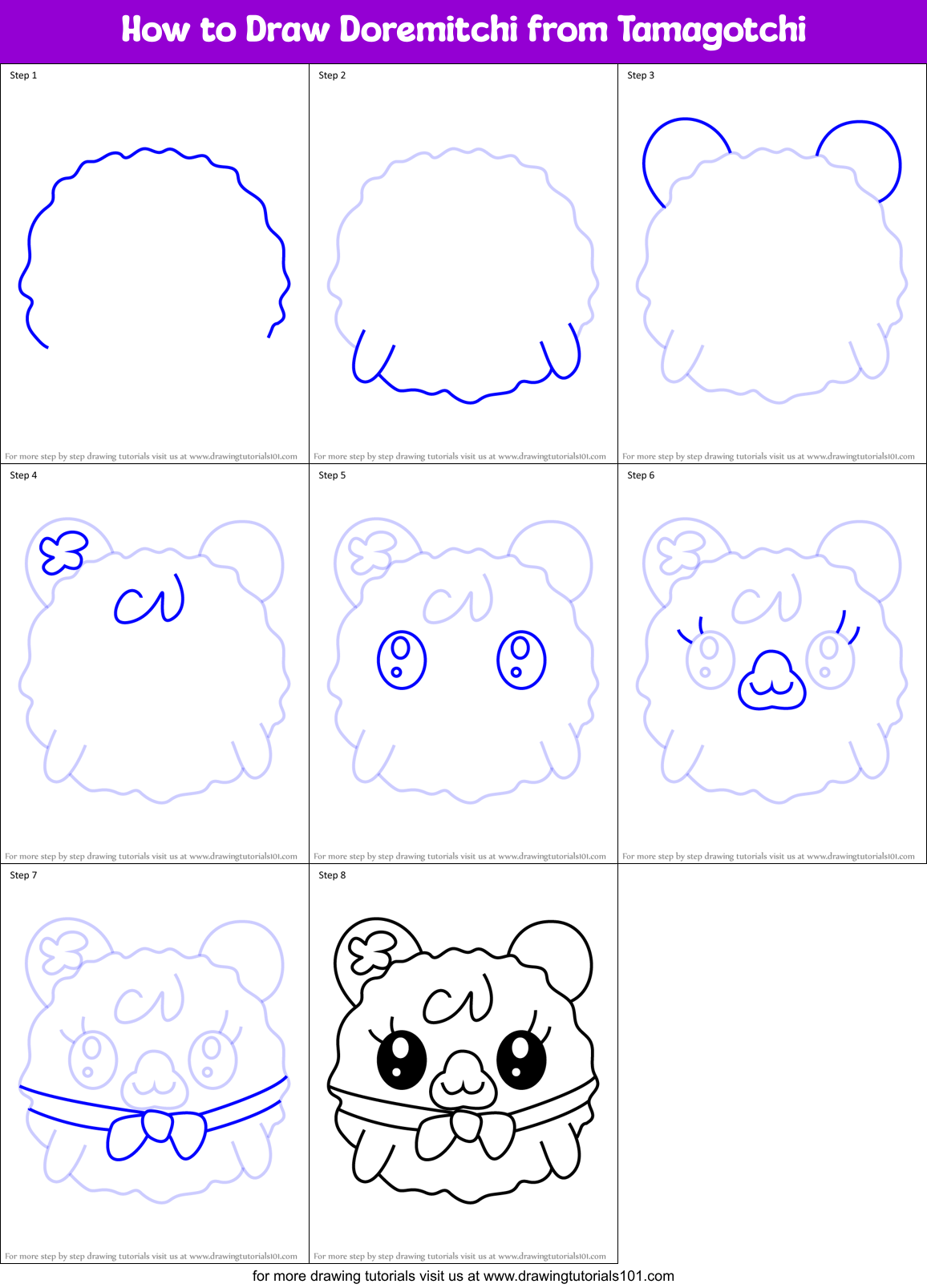 How to Draw Doremitchi from Tamagotchi Printable Step by Step