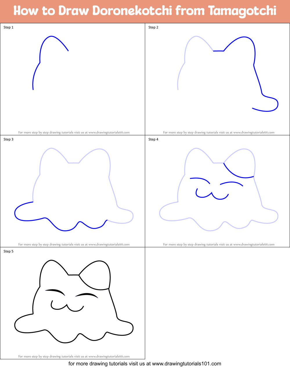 How to Draw Doronekotchi from Tamagotchi Printable Step by Step