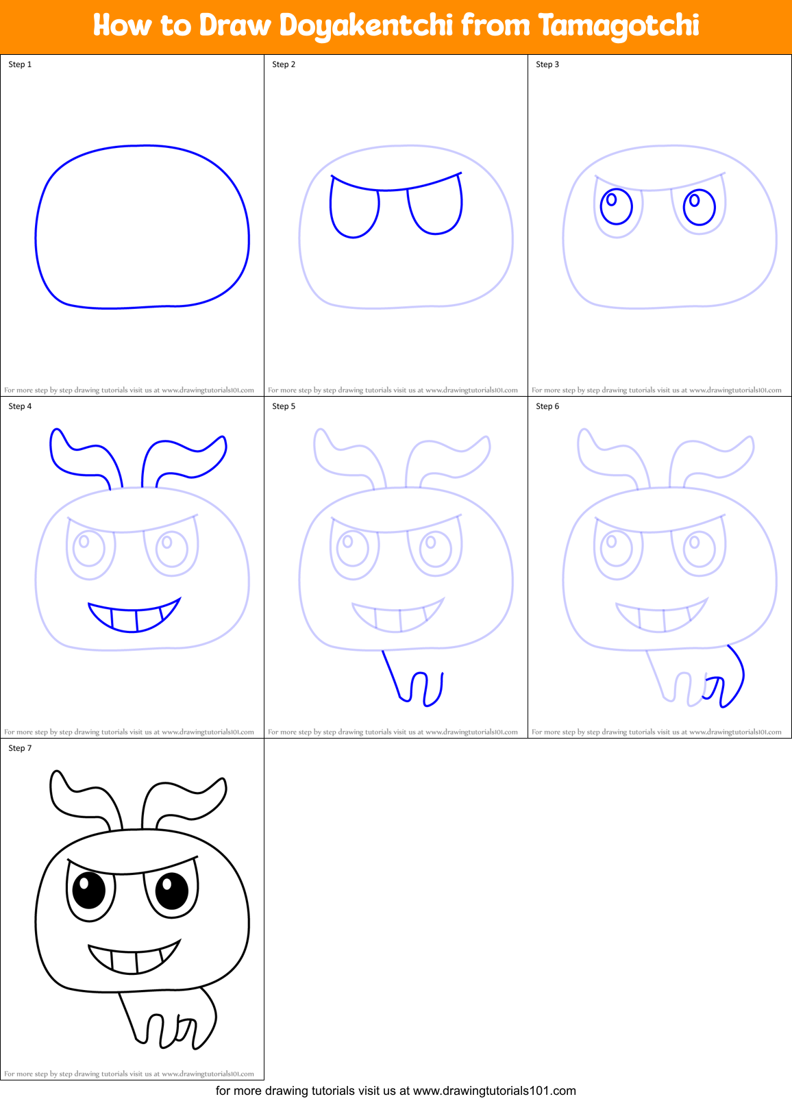 How to Draw Doyakentchi from Tamagotchi Printable Step by Step