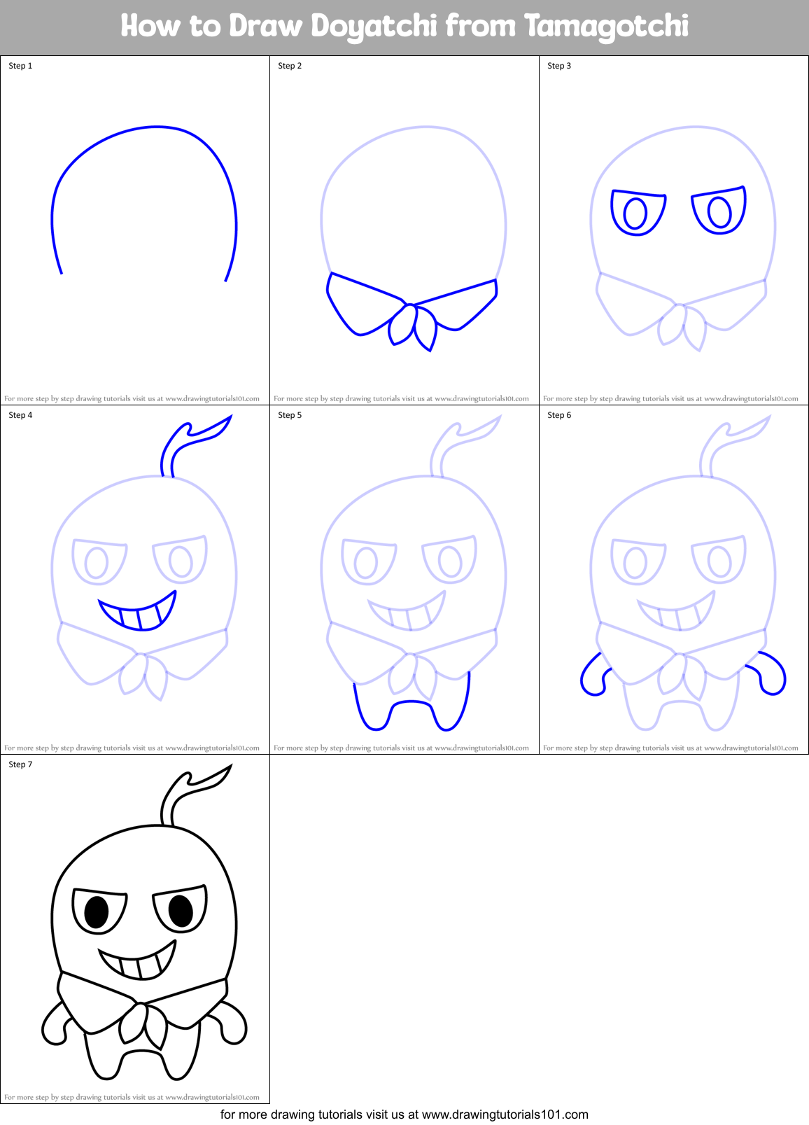 How to Draw Doyatchi from Tamagotchi Printable Step by Step
