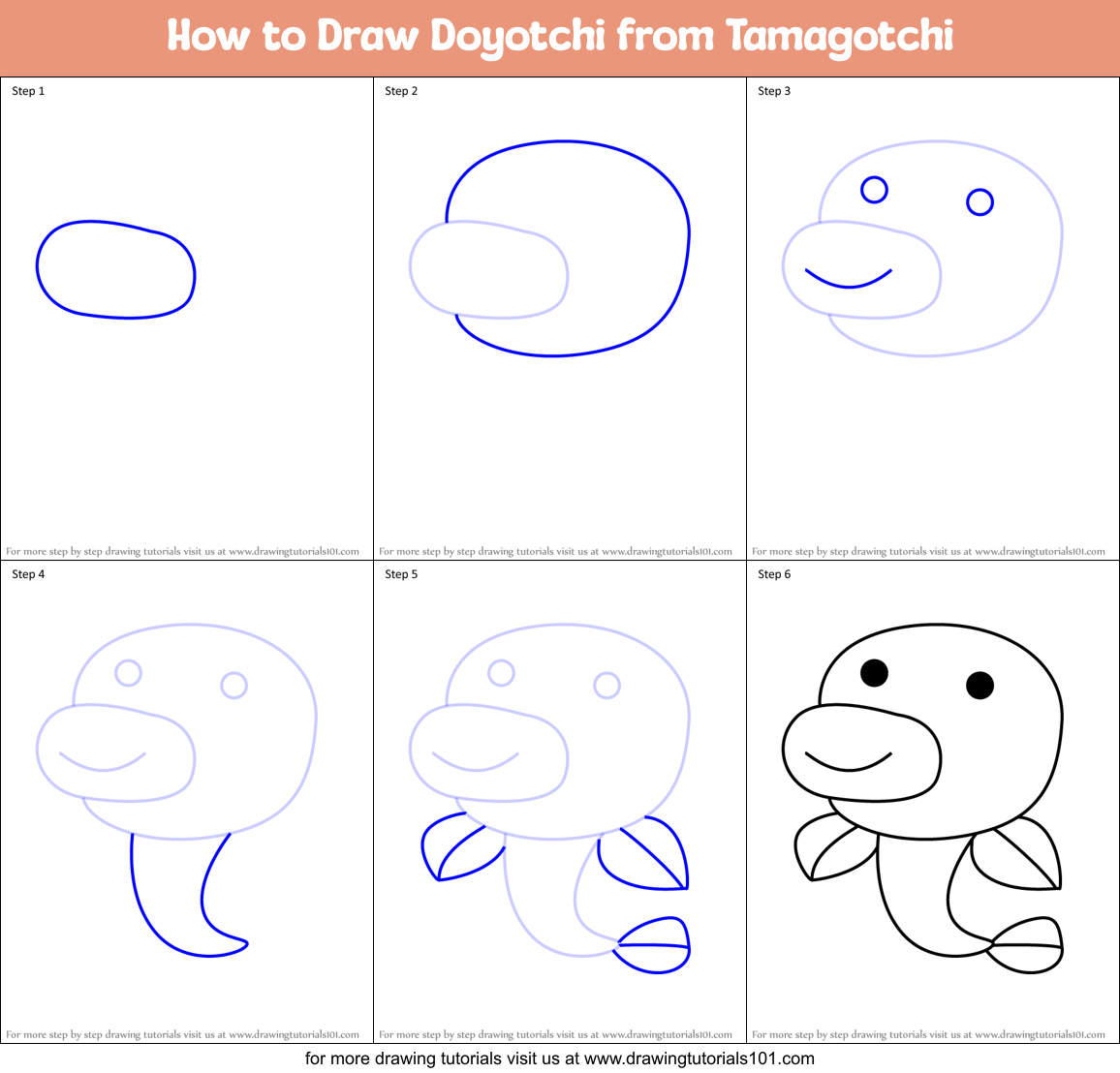 How to Draw Doyotchi from Tamagotchi Printable Step by Step