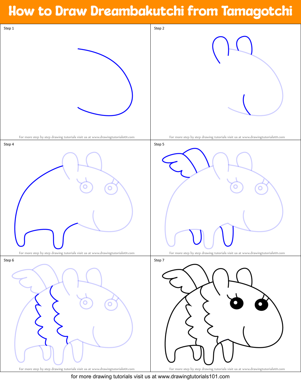 How to Draw Dreambakutchi from Tamagotchi Printable Step by Step