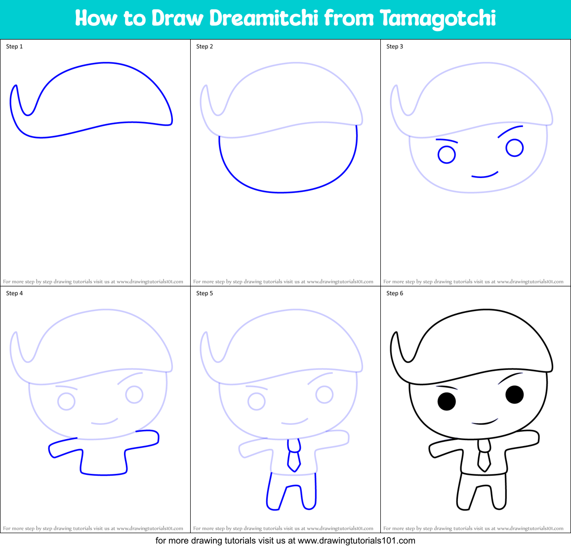 How to Draw Dreamitchi from Tamagotchi Printable Step by Step