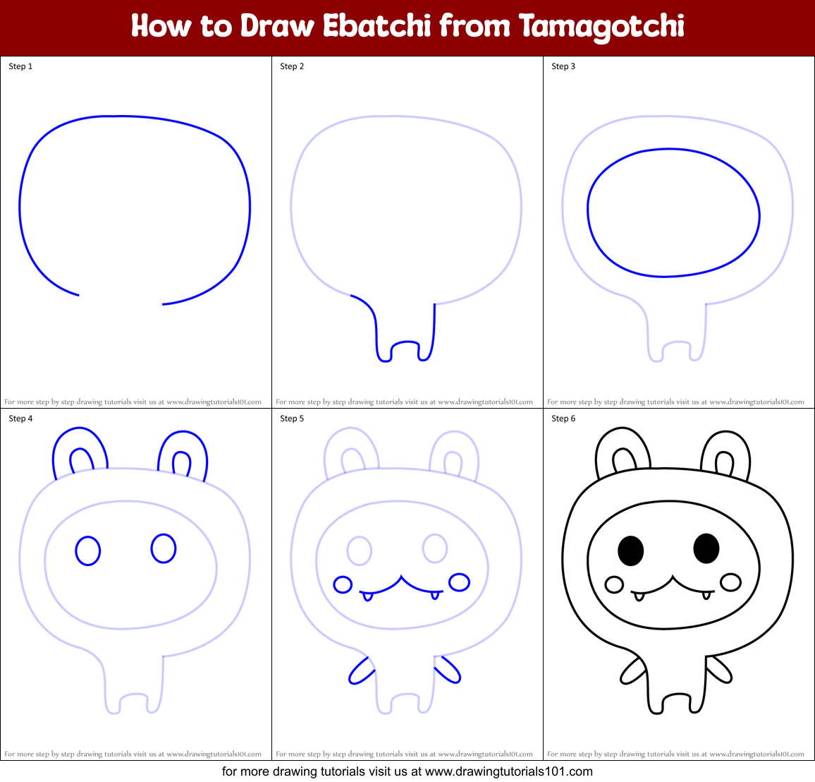How to Draw Ebatchi from Tamagotchi Printable Step by Step