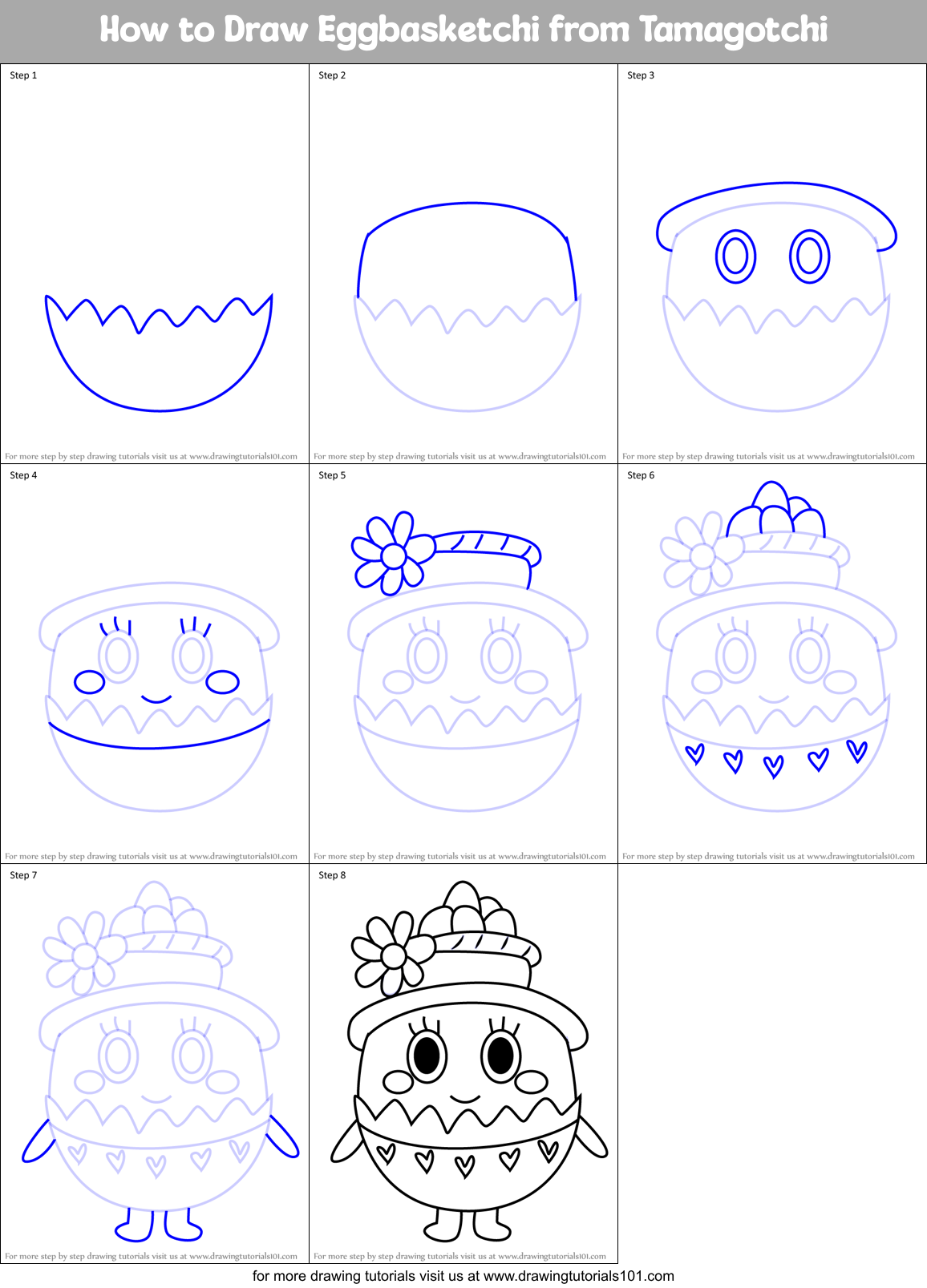 How to Draw Eggbasketchi from Tamagotchi Printable Step by Step
