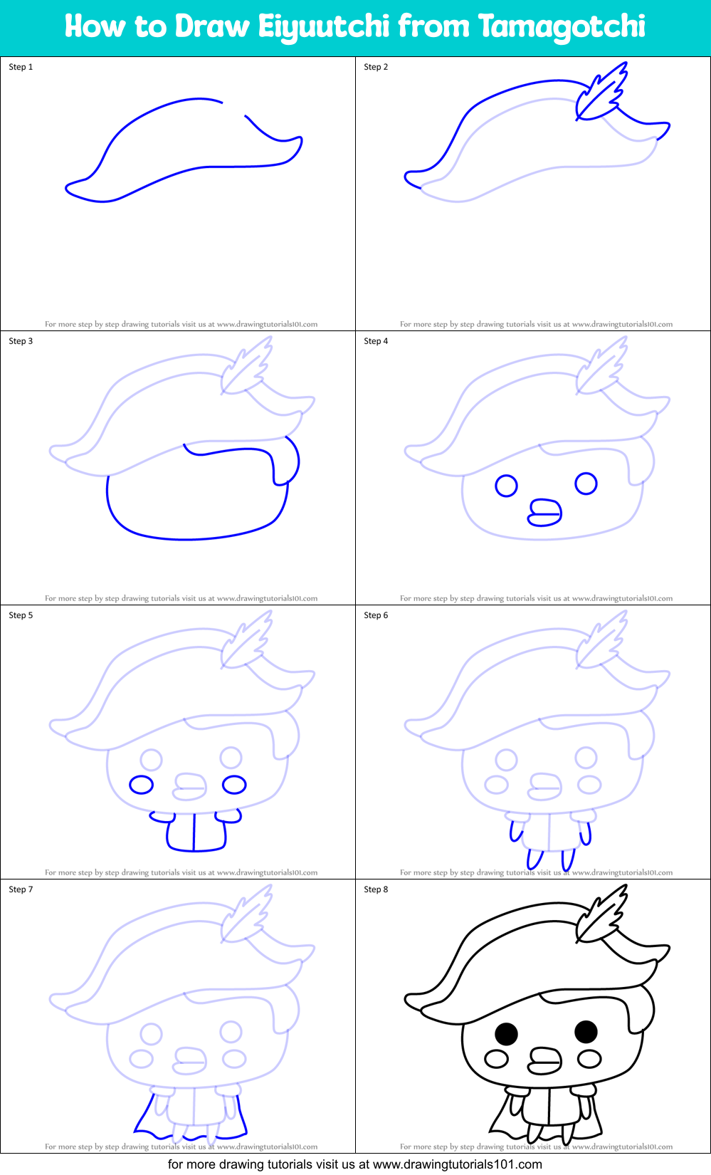 How to Draw Eiyuutchi from Tamagotchi Printable Step by Step
