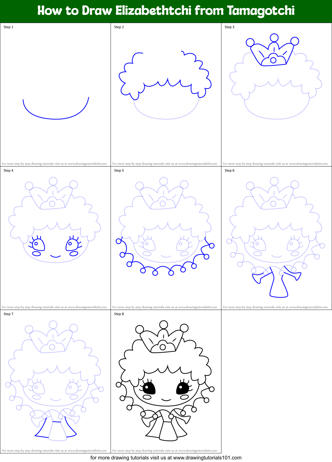 How to Draw Elizabethtchi from Tamagotchi Printable Step by Step
