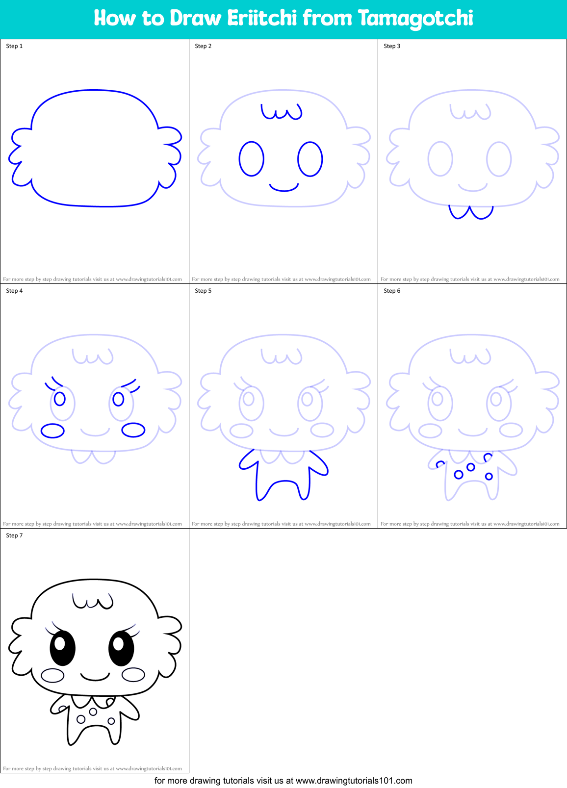 How to Draw Eriitchi from Tamagotchi Printable Step by Step