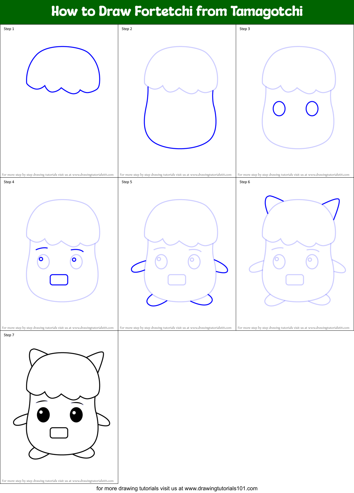 How to Draw Fortetchi from Tamagotchi Printable Step by Step