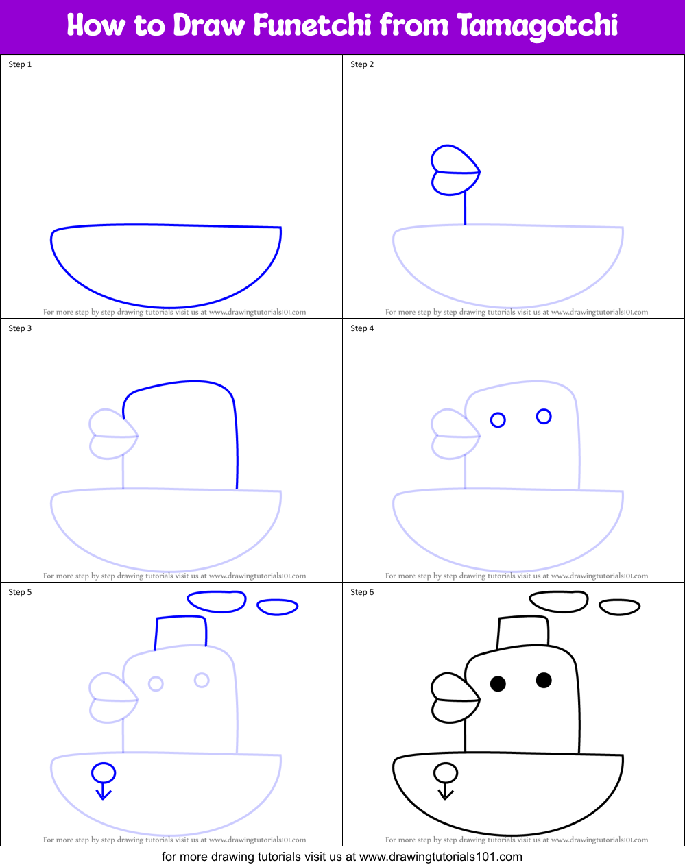 How to Draw Funetchi from Tamagotchi Printable Step by Step