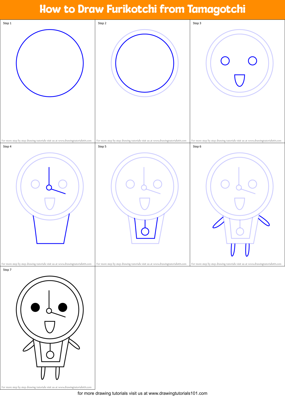 How to Draw Furikotchi from Tamagotchi Printable Step by Step