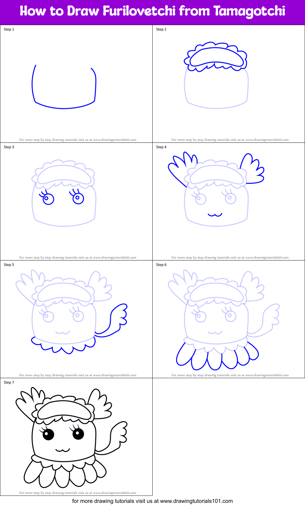 How to Draw Furilovetchi from Tamagotchi Printable Step by Step