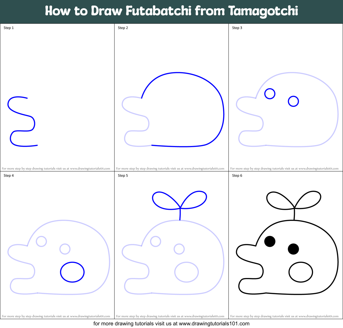 How to Draw Futabatchi from Tamagotchi Printable Step by Step