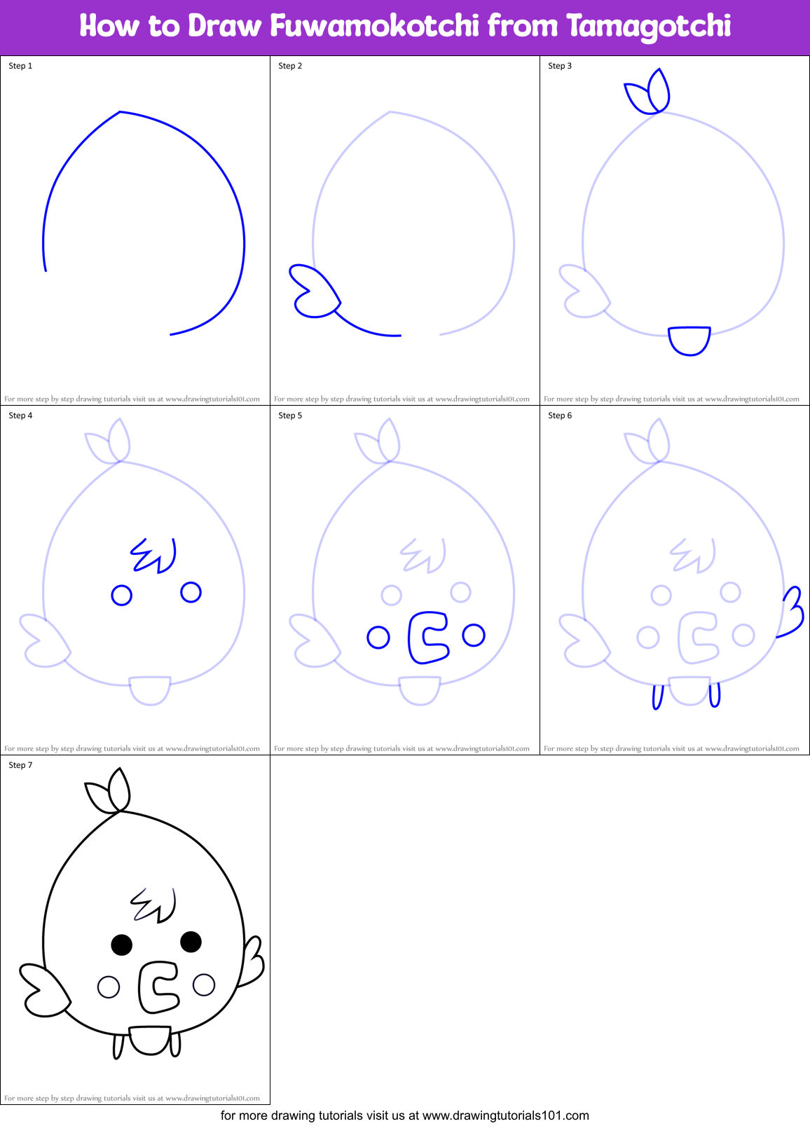 How to Draw Fuwamokotchi from Tamagotchi Printable Step by Step