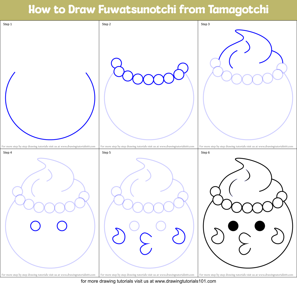 How to Draw Fuwatsunotchi from Tamagotchi Printable Step by Step