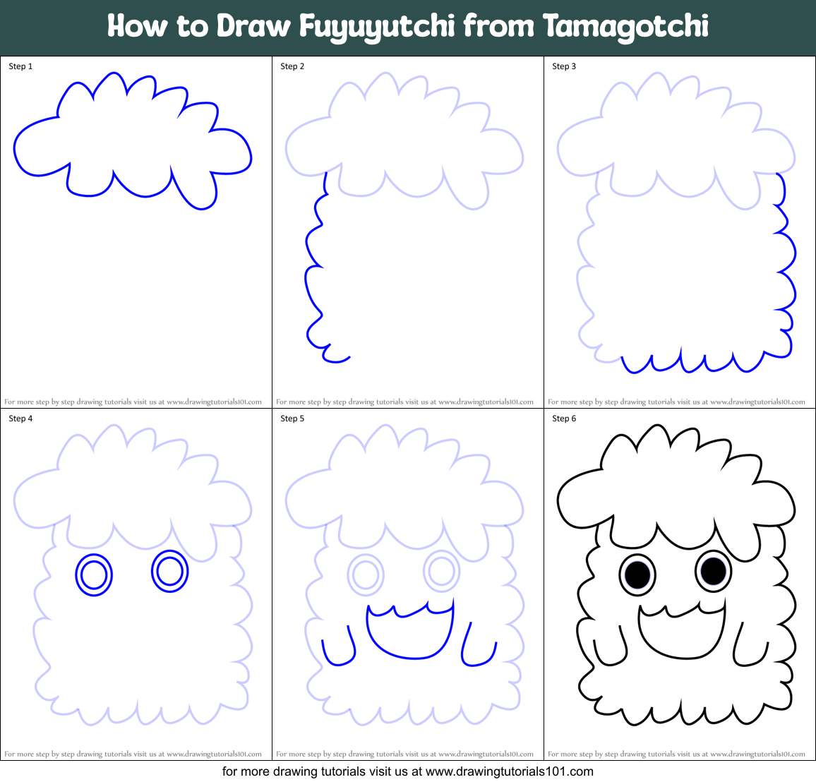How to Draw Fuyuyutchi from Tamagotchi Printable Step by Step