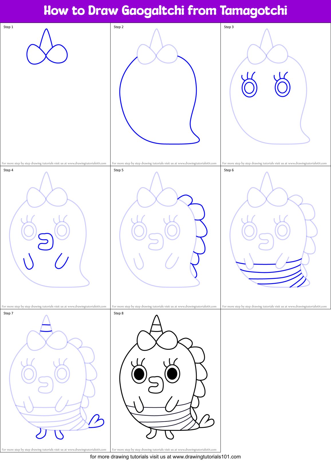 How to Draw Gaogaltchi from Tamagotchi Printable Step by Step