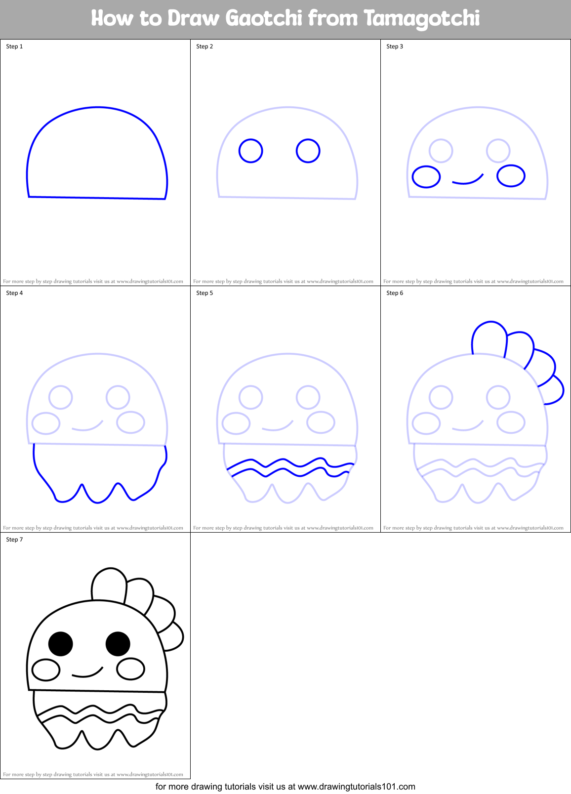 How to Draw Gaotchi from Tamagotchi Printable Step by Step