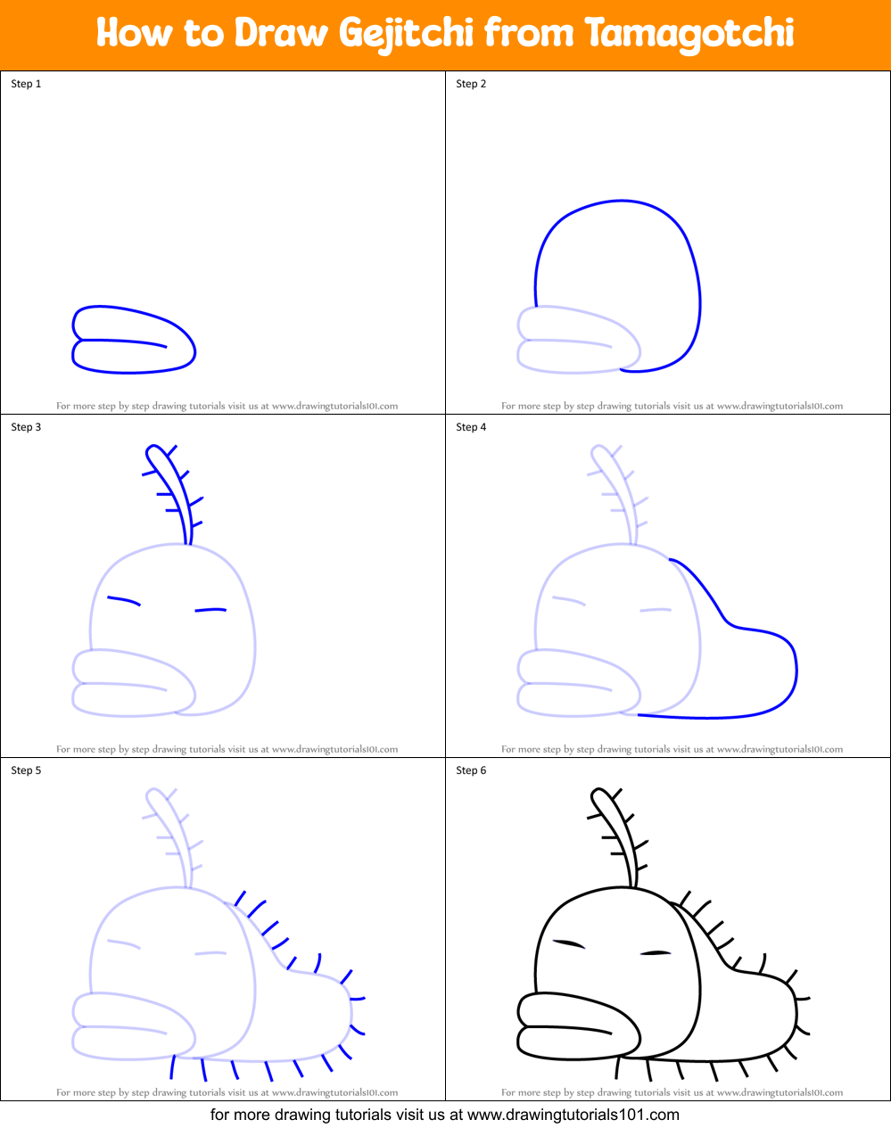 How to Draw Gejitchi from Tamagotchi Printable Step by Step