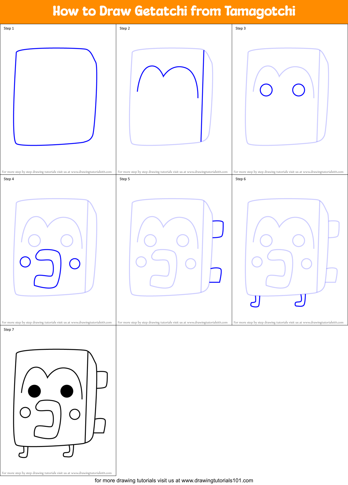 How to Draw Getatchi from Tamagotchi Printable Step by Step