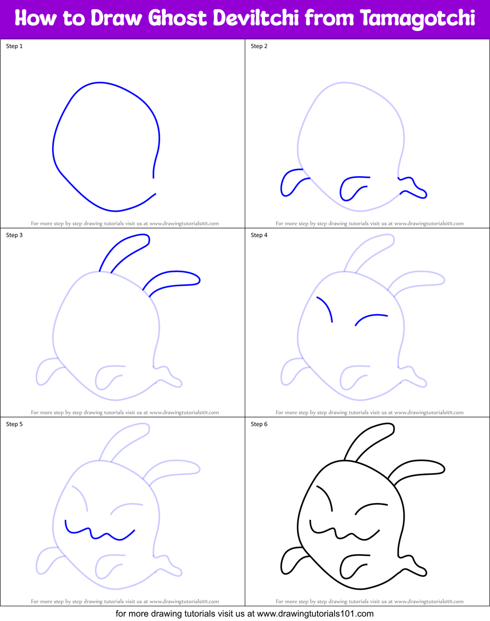 How to Draw Ghost Deviltchi from Tamagotchi Printable Step by Step