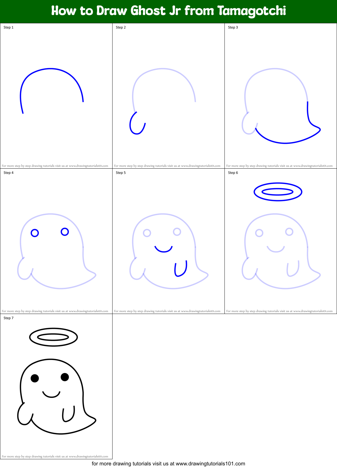How to Draw Ghost Jr from Tamagotchi Printable Step by Step