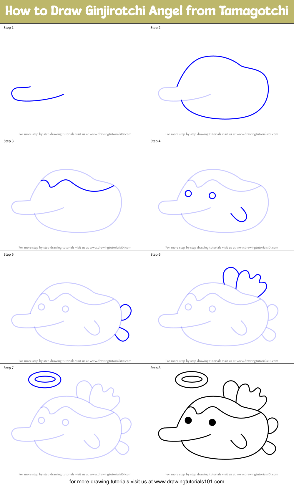 How to Draw Ginjirotchi Angel from Tamagotchi Printable Step by Step