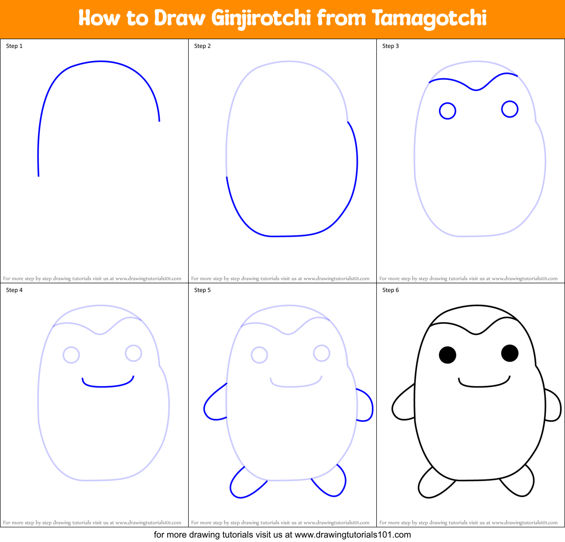 How to Draw Ginjirotchi from Tamagotchi Printable Step by Step