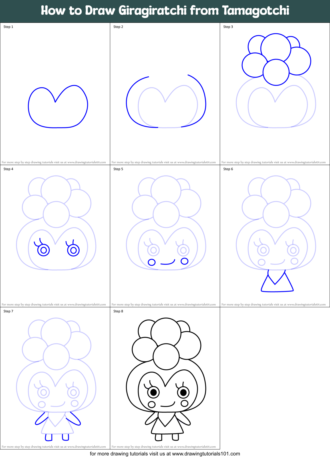How to Draw Giragiratchi from Tamagotchi Printable Step by Step