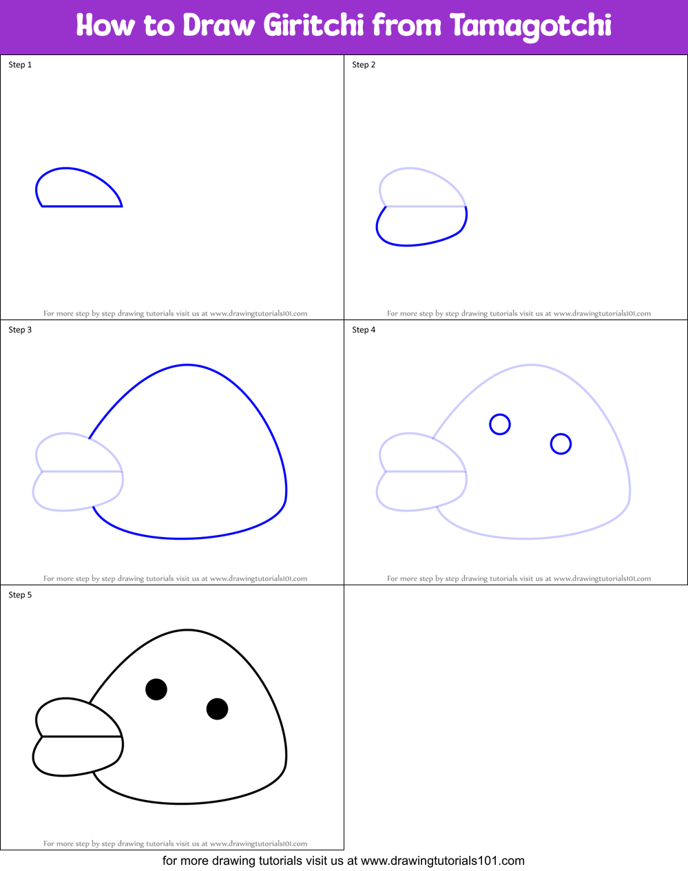 How to Draw Giritchi from Tamagotchi Printable Step by Step