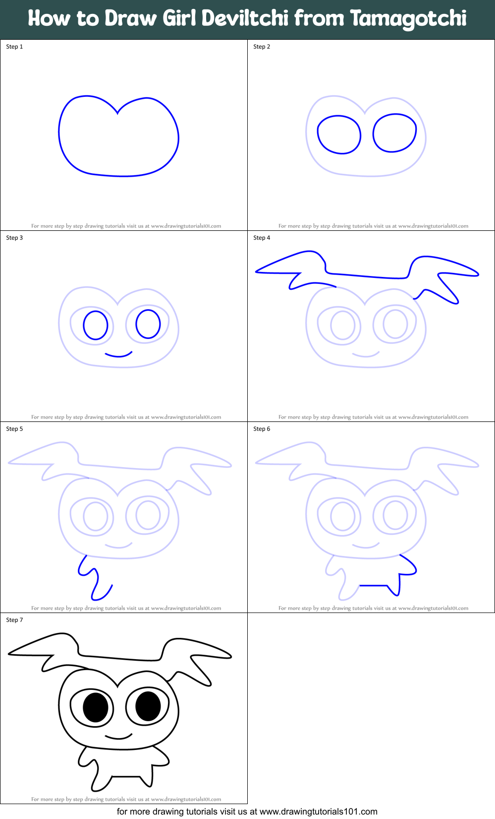 How to Draw Girl Deviltchi from Tamagotchi Printable Step by Step