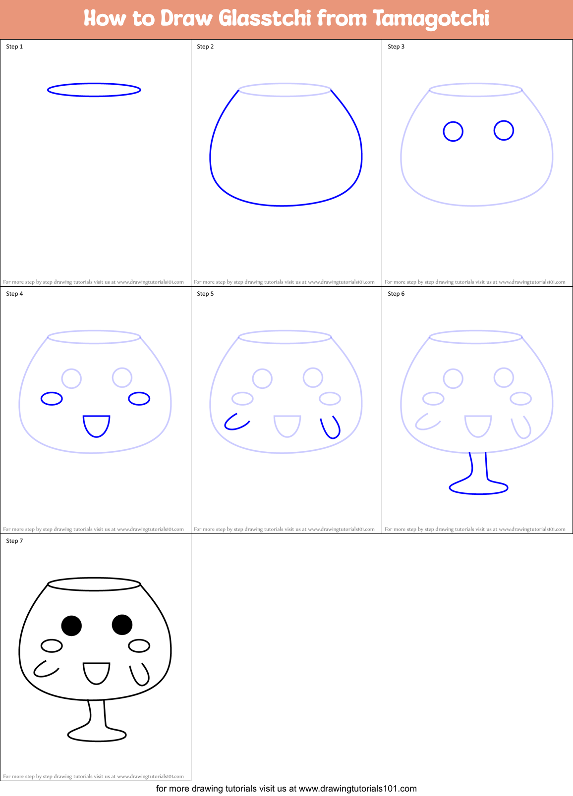 How to Draw Glasstchi from Tamagotchi Printable Step by Step