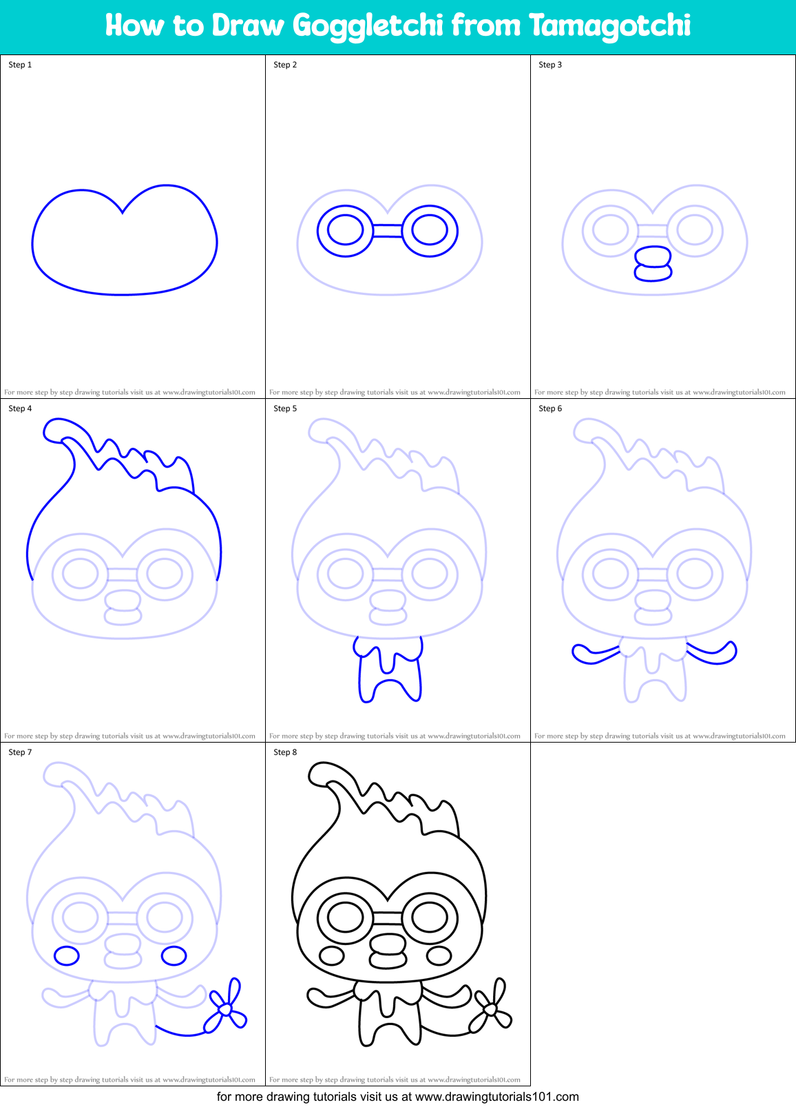 How to Draw Goggletchi from Tamagotchi Printable Step by Step