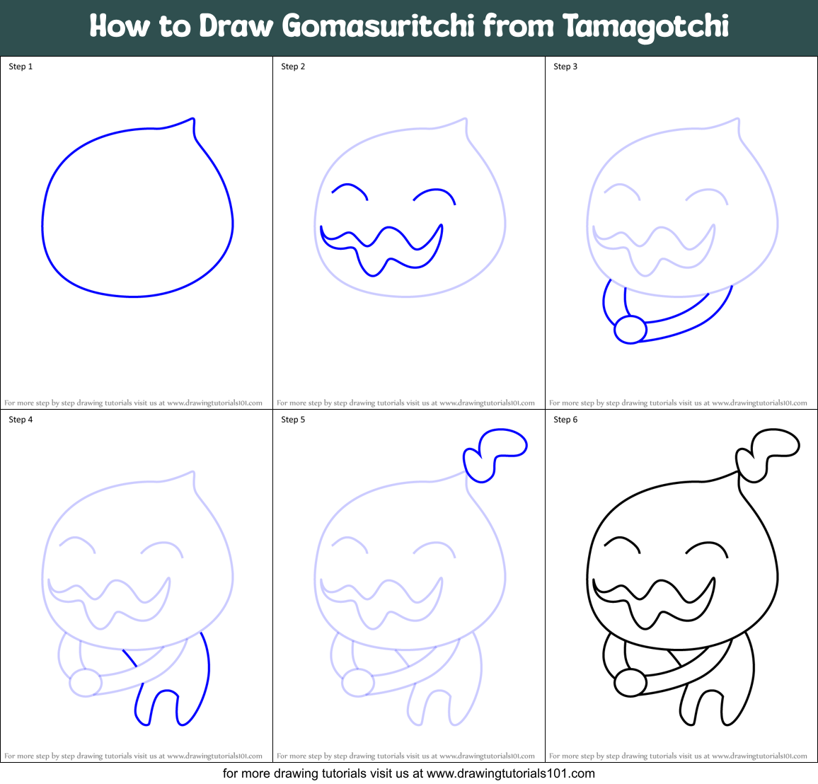 How to Draw Gomasuritchi from Tamagotchi Printable Step by Step