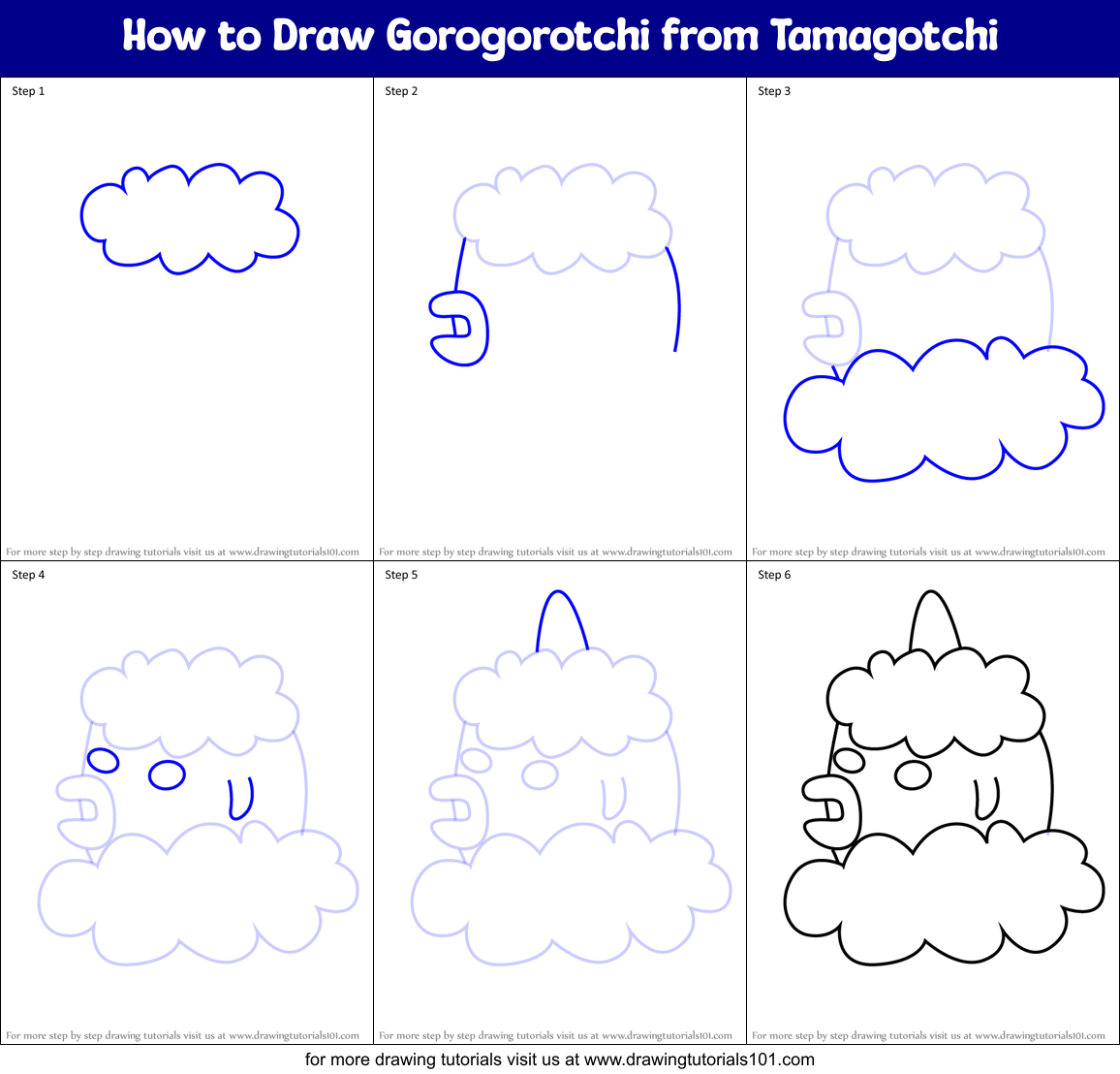 How to Draw Gorogorotchi from Tamagotchi Printable Step by Step