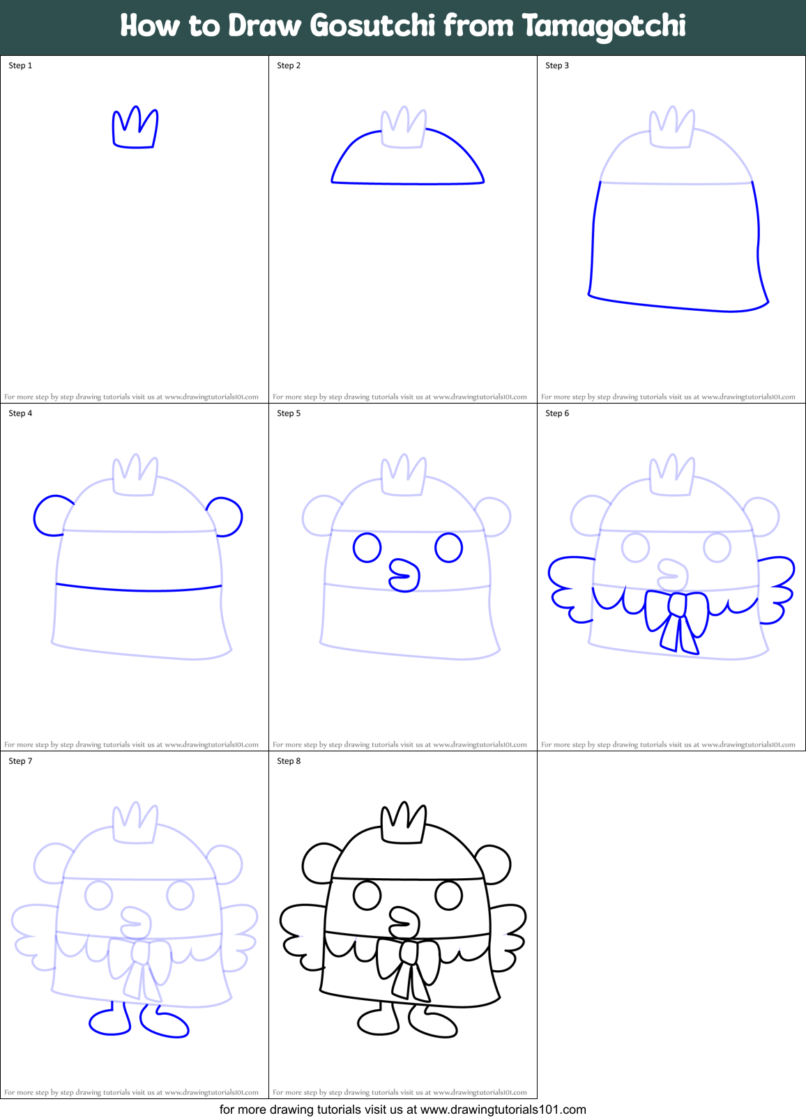 How to Draw Gosutchi from Tamagotchi Printable Step by Step