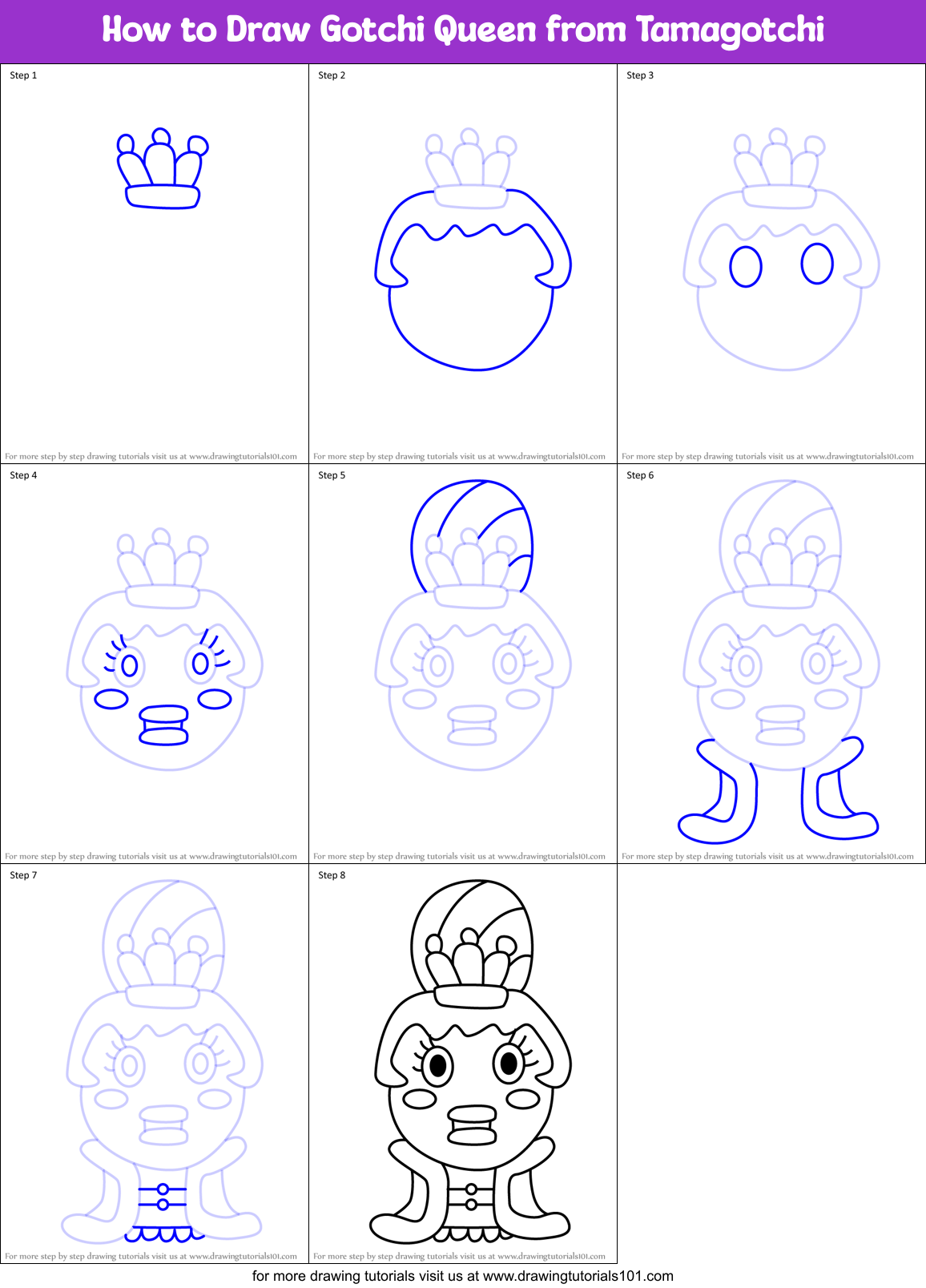 How to Draw Gotchi Queen from Tamagotchi Printable Step by Step