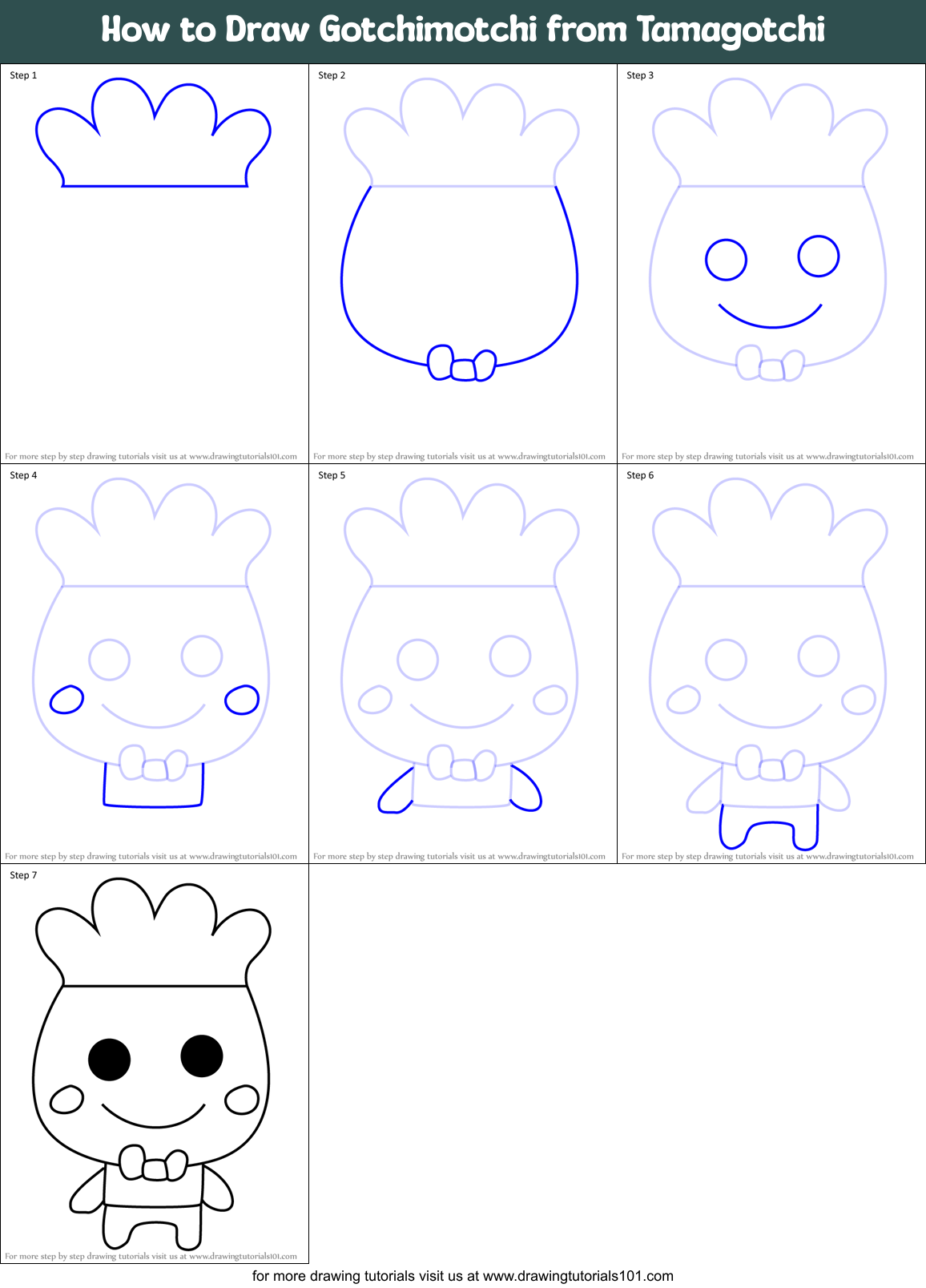 How to Draw Gotchimotchi from Tamagotchi Printable Step by Step